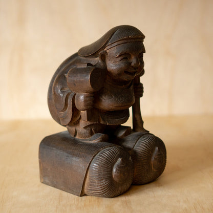 Antique Japanese Large Daikoku Wooden Carving