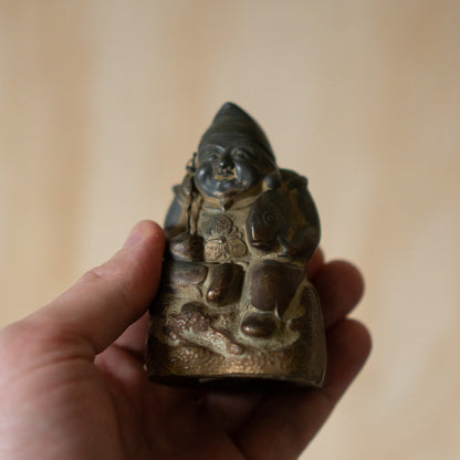 Vintage Taisho period Metal Ebisu money box with old coins