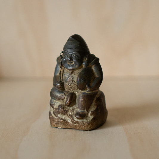 Vintage Taisho period Metal Ebisu money box with old coins