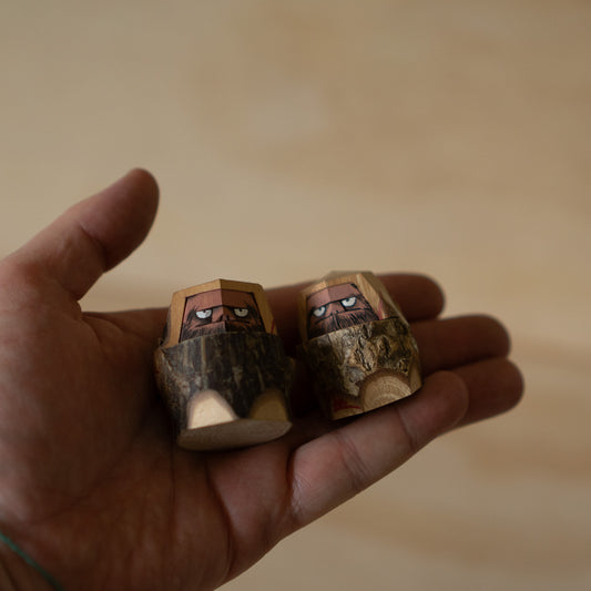 Vintage Japanese Carved Wooden Folk Art Daruma Pair