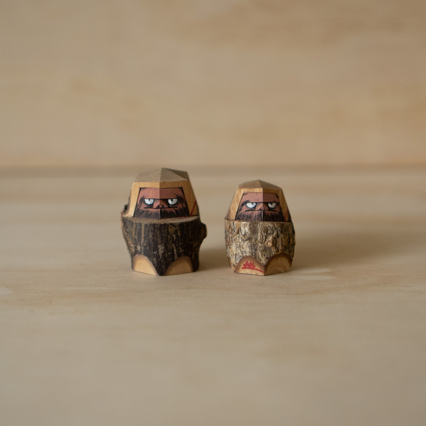 Vintage Japanese Carved Wooden Folk Art Daruma Pair
