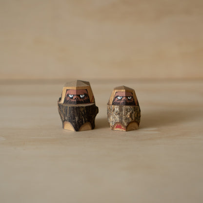 Vintage Japanese Carved Wooden Folk Art Daruma Pair