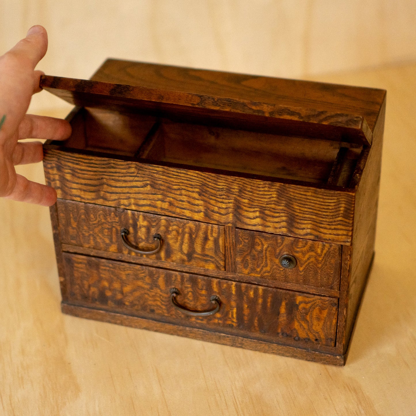 Vintage Japanese Sugi Wood Haribako sewing box