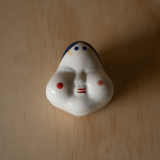 Vintage Japanese Otafuku Mask lidded ceramic kogo incense container