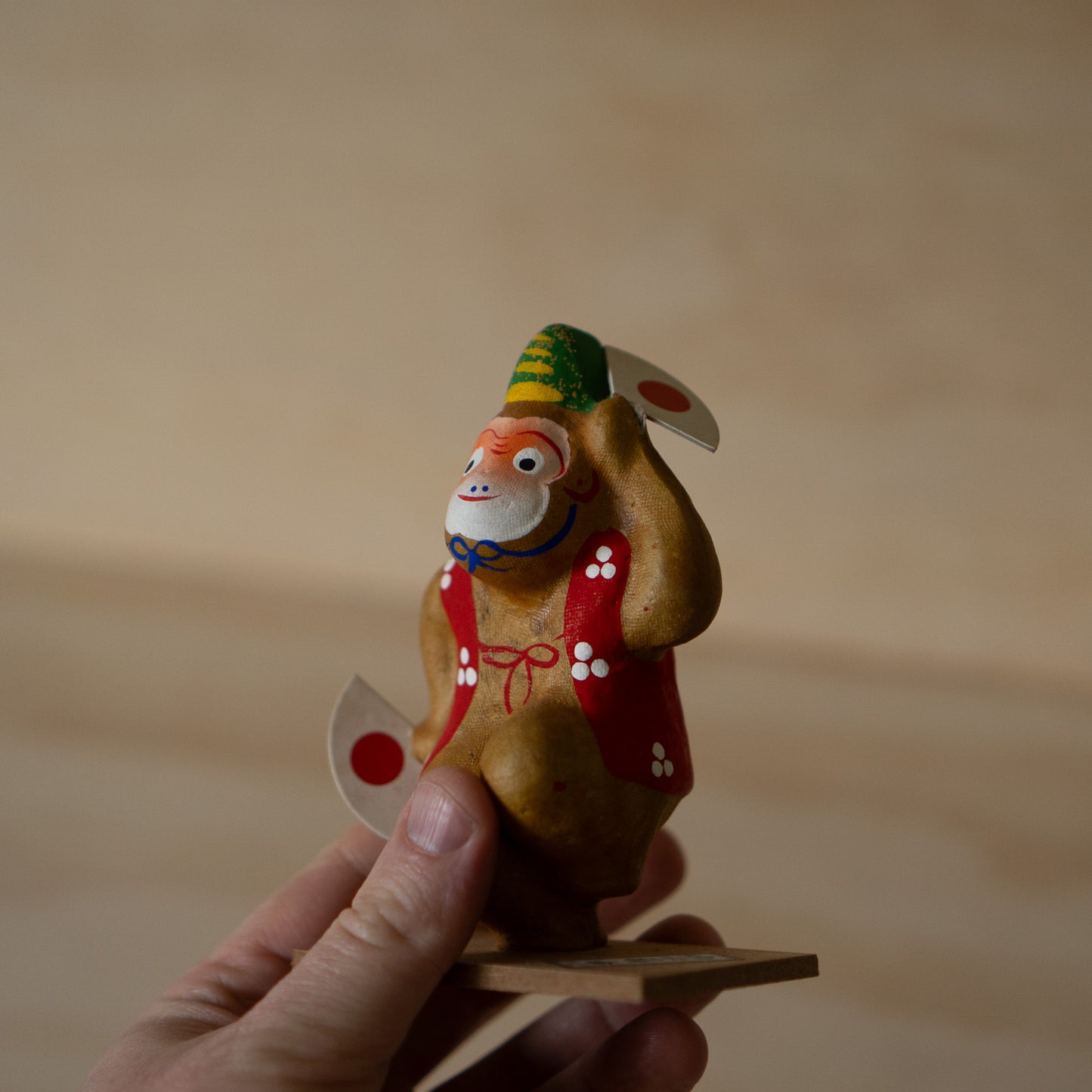 Vintage Japanese Folk Art Paper Mache Dancing Monkey - Fuku Saru