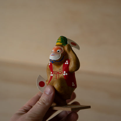 Vintage Japanese Folk Art Paper Mache Dancing Monkey - Fuku Saru