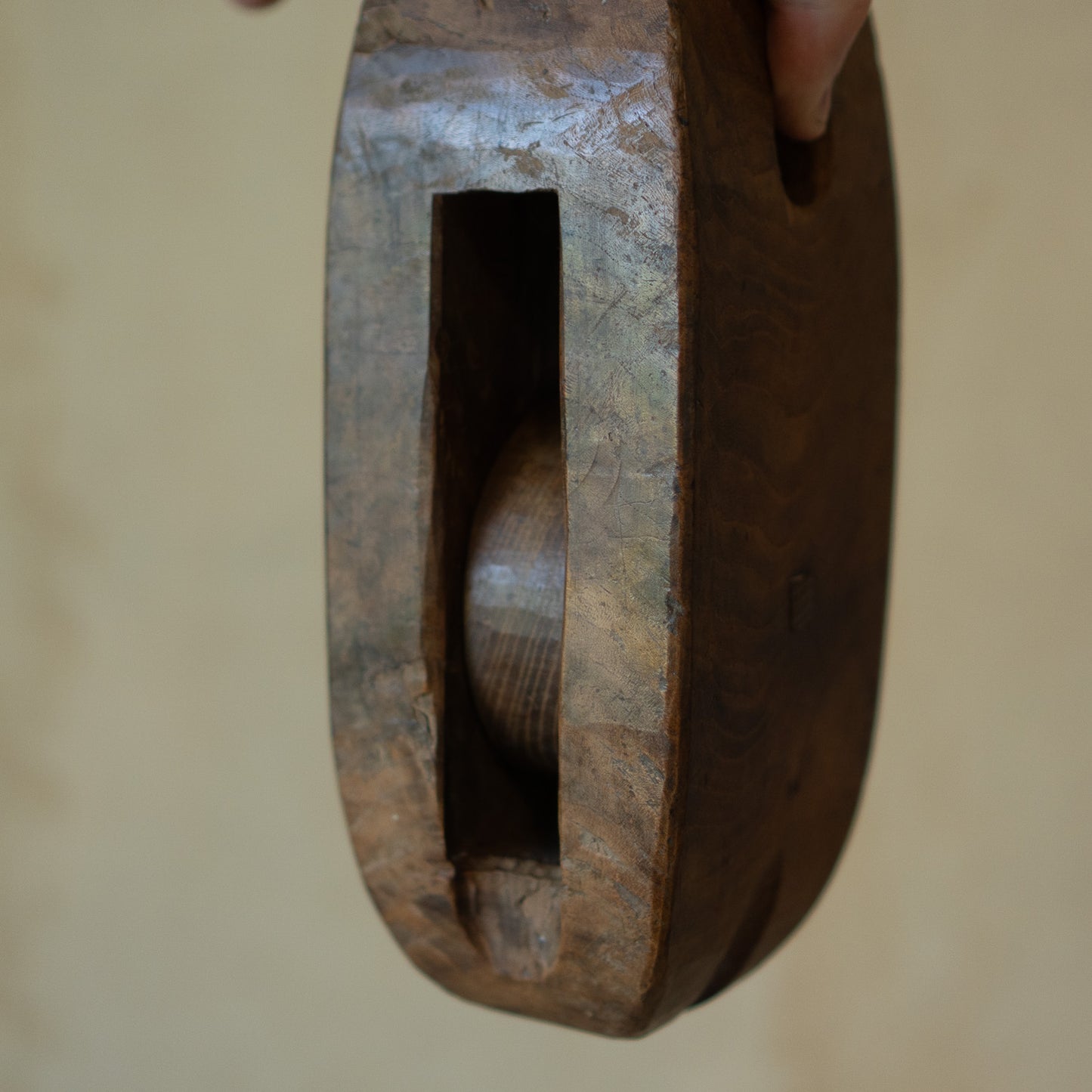 Antique Japanese small Keyaki Elm wood pulley