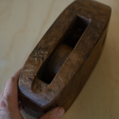 Antique Japanese small Keyaki Elm wood pulley