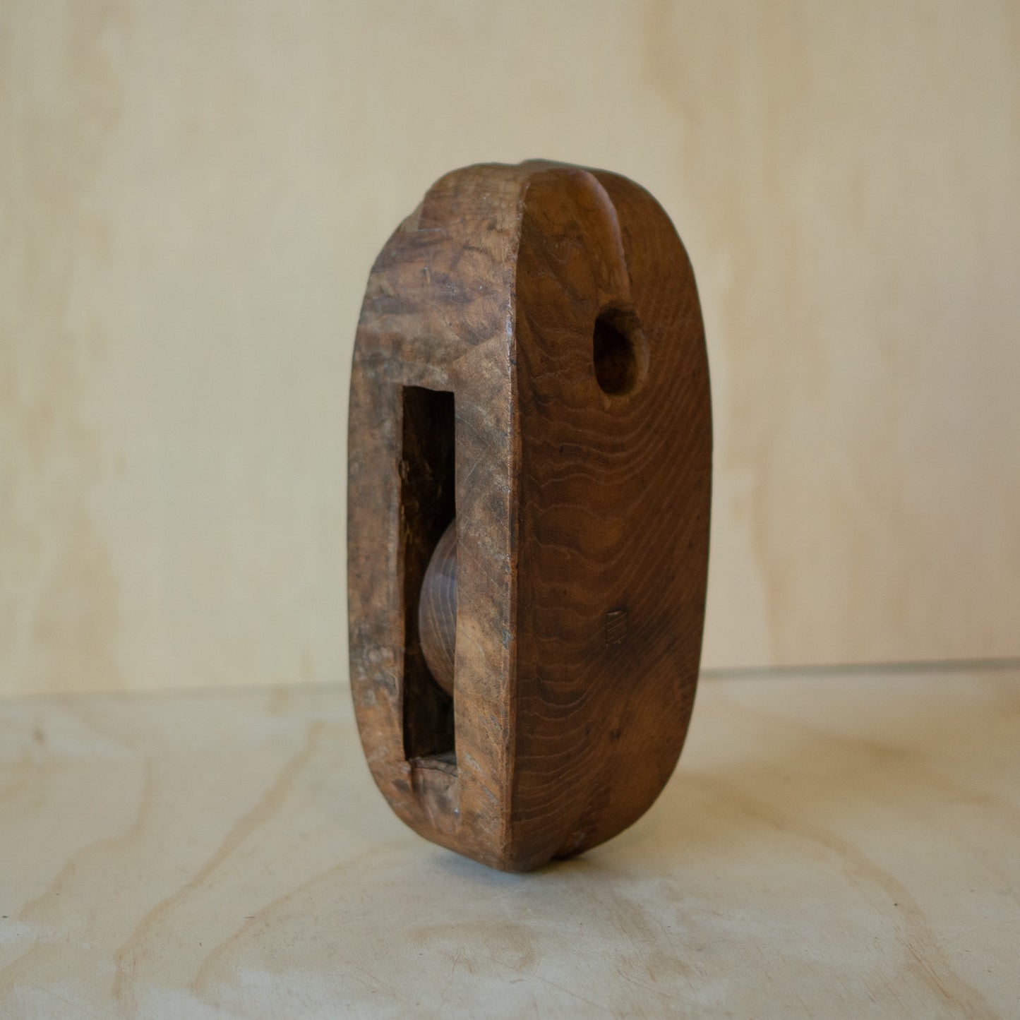 Antique Japanese small Keyaki Elm wood pulley