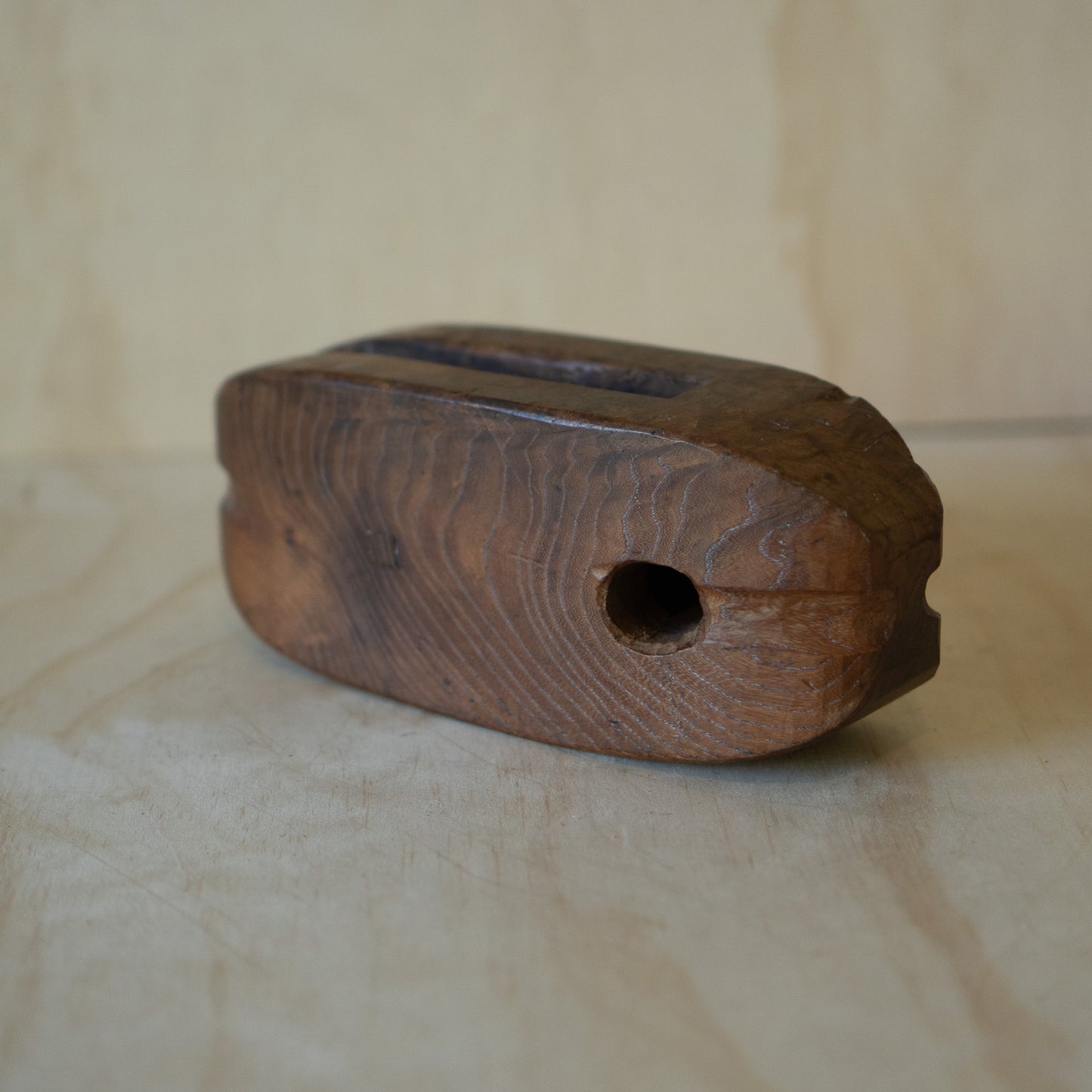 Antique Japanese small Keyaki Elm wood pulley