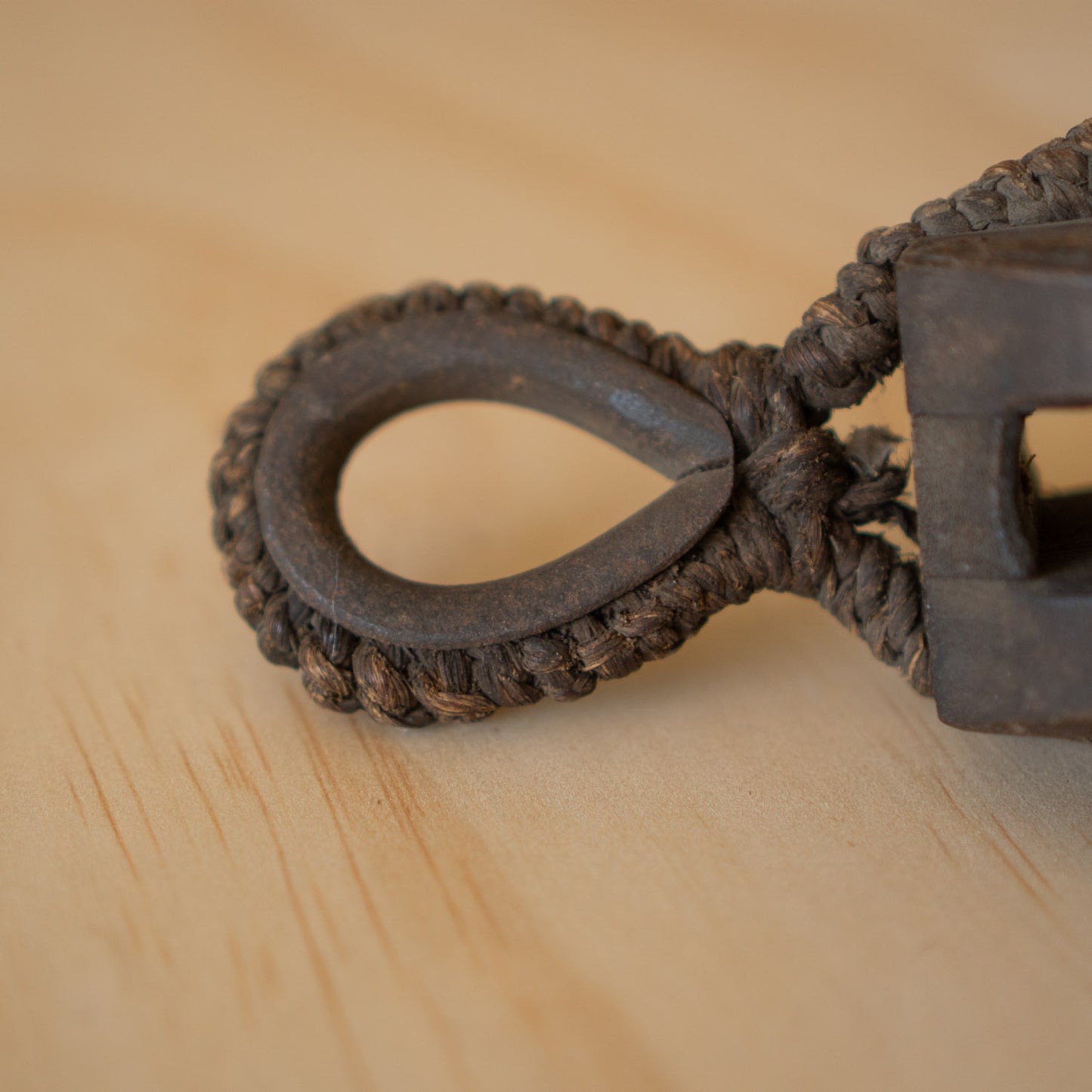Vintage Japanese Small Pulley - Keyaki Elm, Rope and Iron