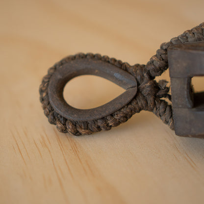 Vintage Japanese Small Pulley - Keyaki Elm, Rope and Iron