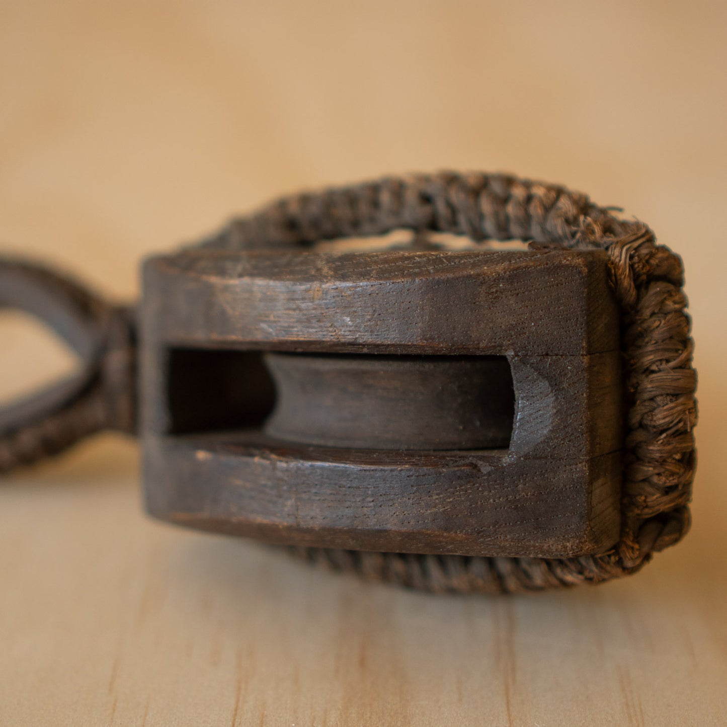 Vintage Japanese Small Pulley - Keyaki Elm, Rope and Iron