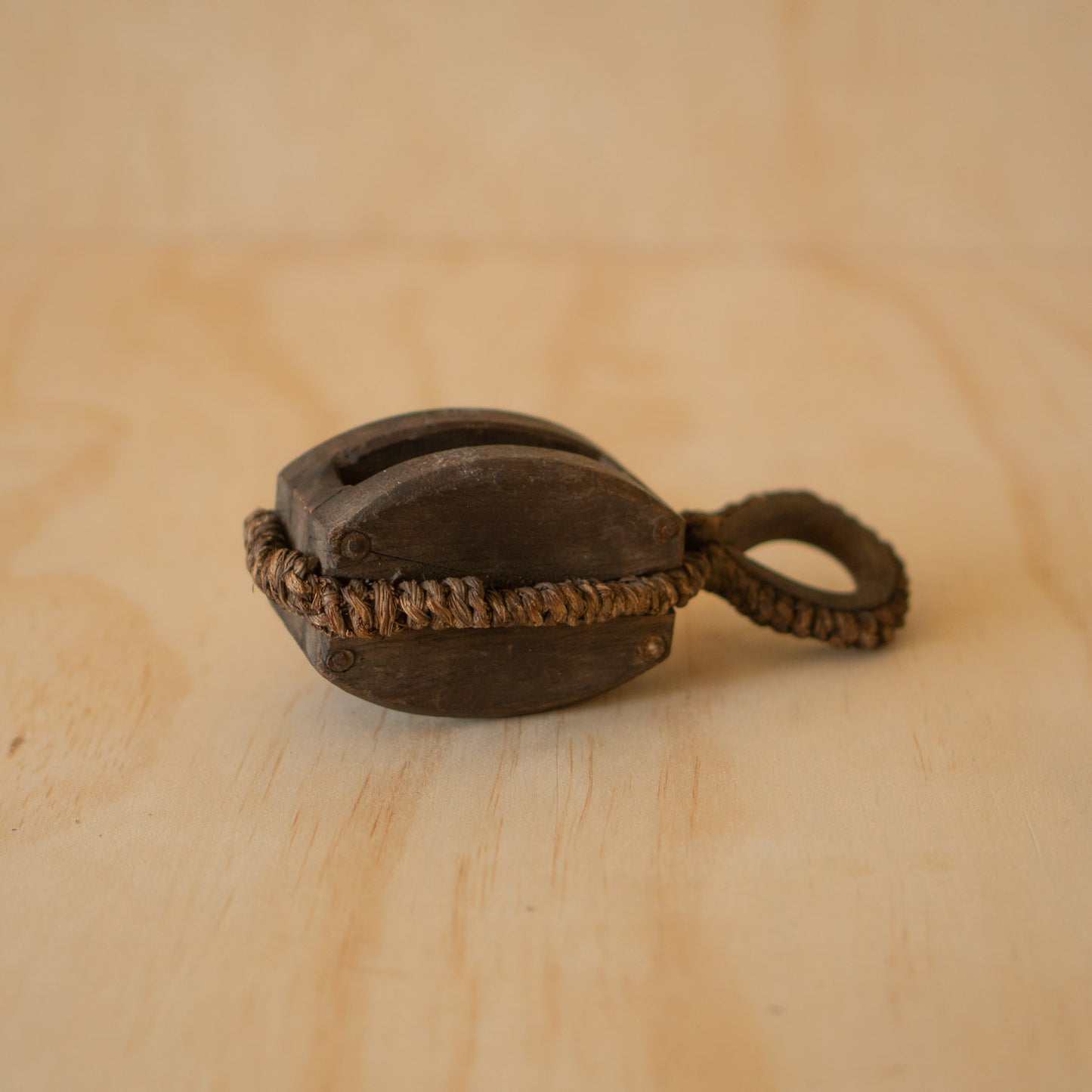 Vintage Japanese Small Pulley - Keyaki Elm, Rope and Iron