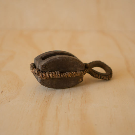 Vintage Japanese Small Pulley - Keyaki Elm, Rope and Iron