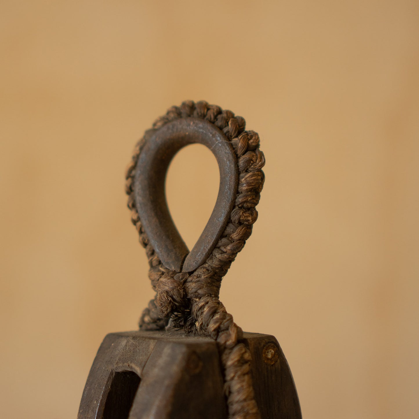 Vintage Japanese Small Pulley - Keyaki Elm, Rope and Iron