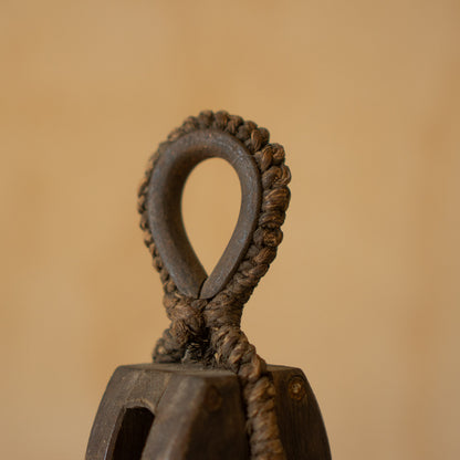 Vintage Japanese Small Pulley - Keyaki Elm, Rope and Iron