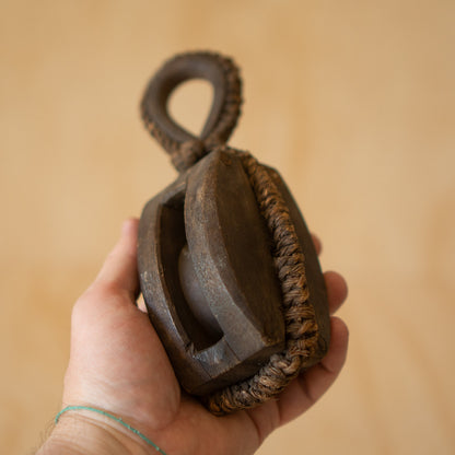 Vintage Japanese Small Pulley - Keyaki Elm, Rope and Iron