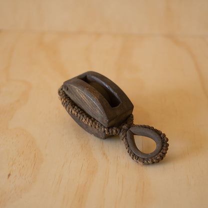 Vintage Japanese Small Pulley - Keyaki Elm, Rope and Iron