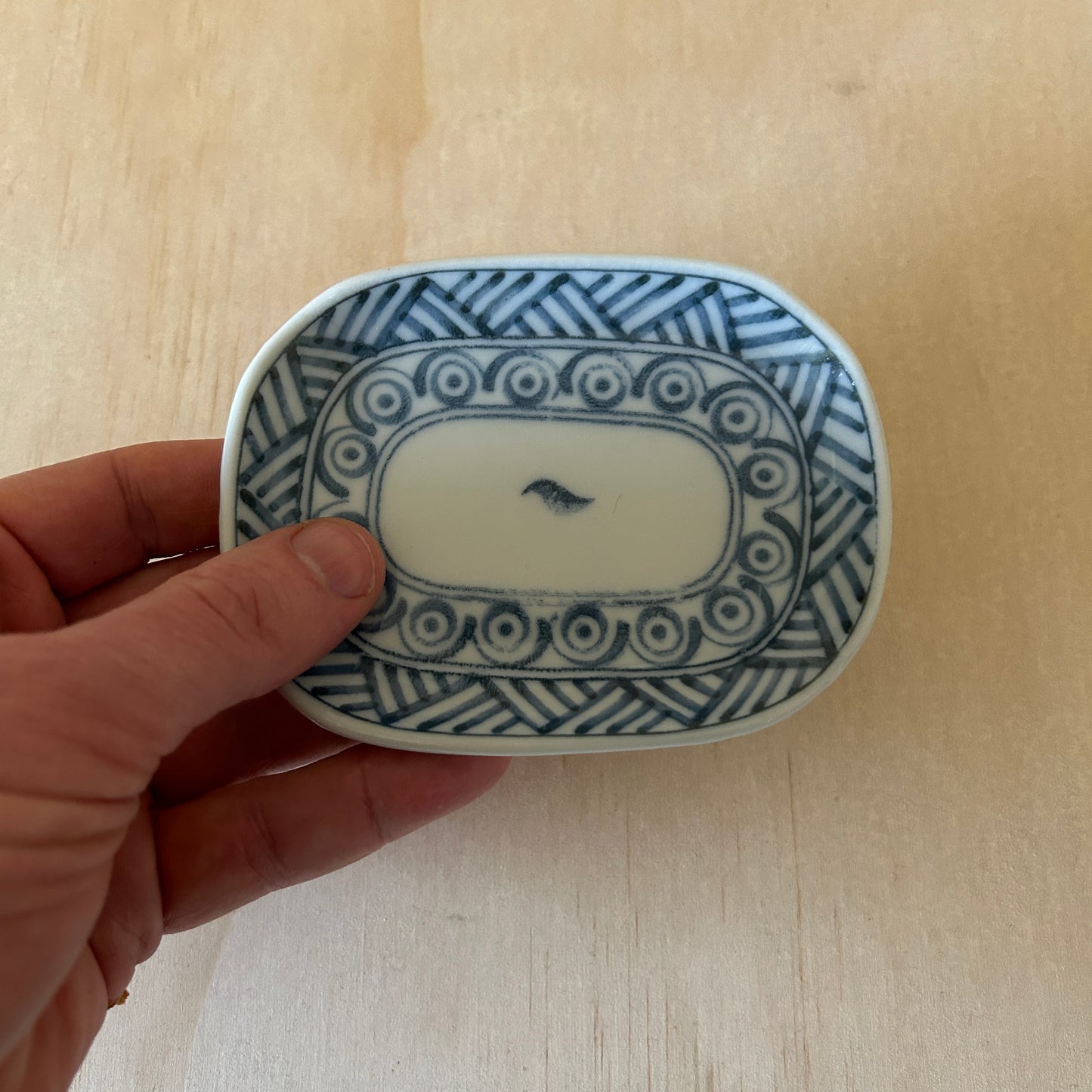 Small Blue and White Japanese dipping plates - Stripes and swirls Pattern