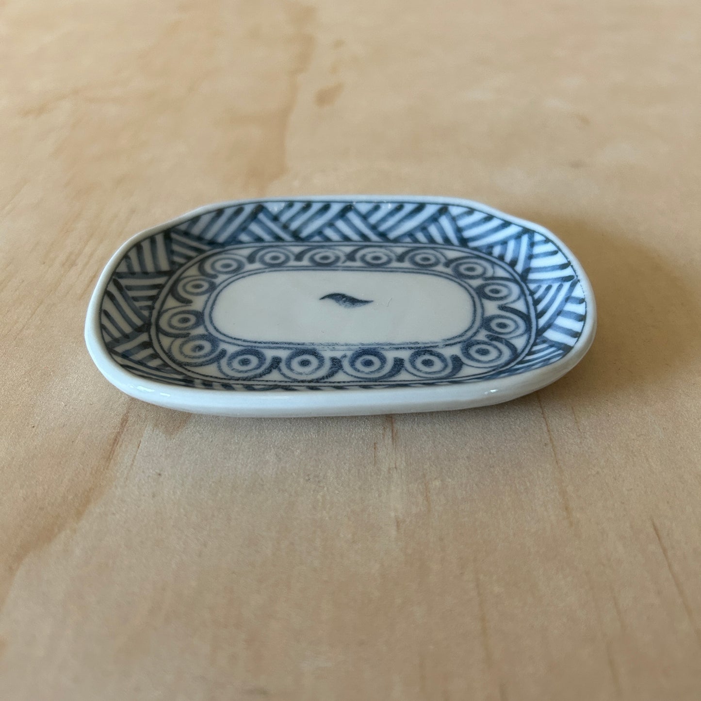 Small Blue and White Japanese dipping plates - Stripes and swirls Pattern