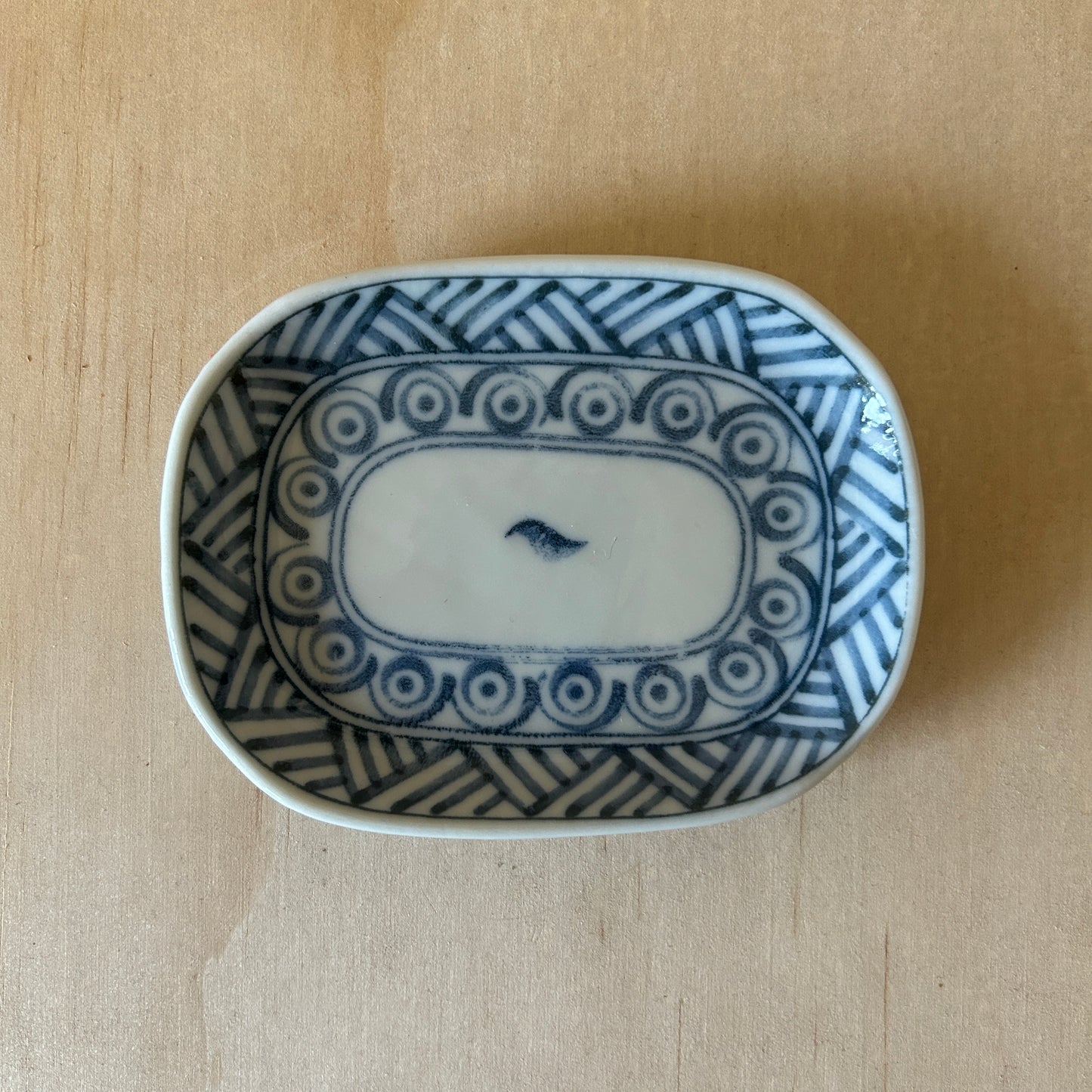 Small Blue and White Japanese dipping plates - Stripes and swirls Pattern