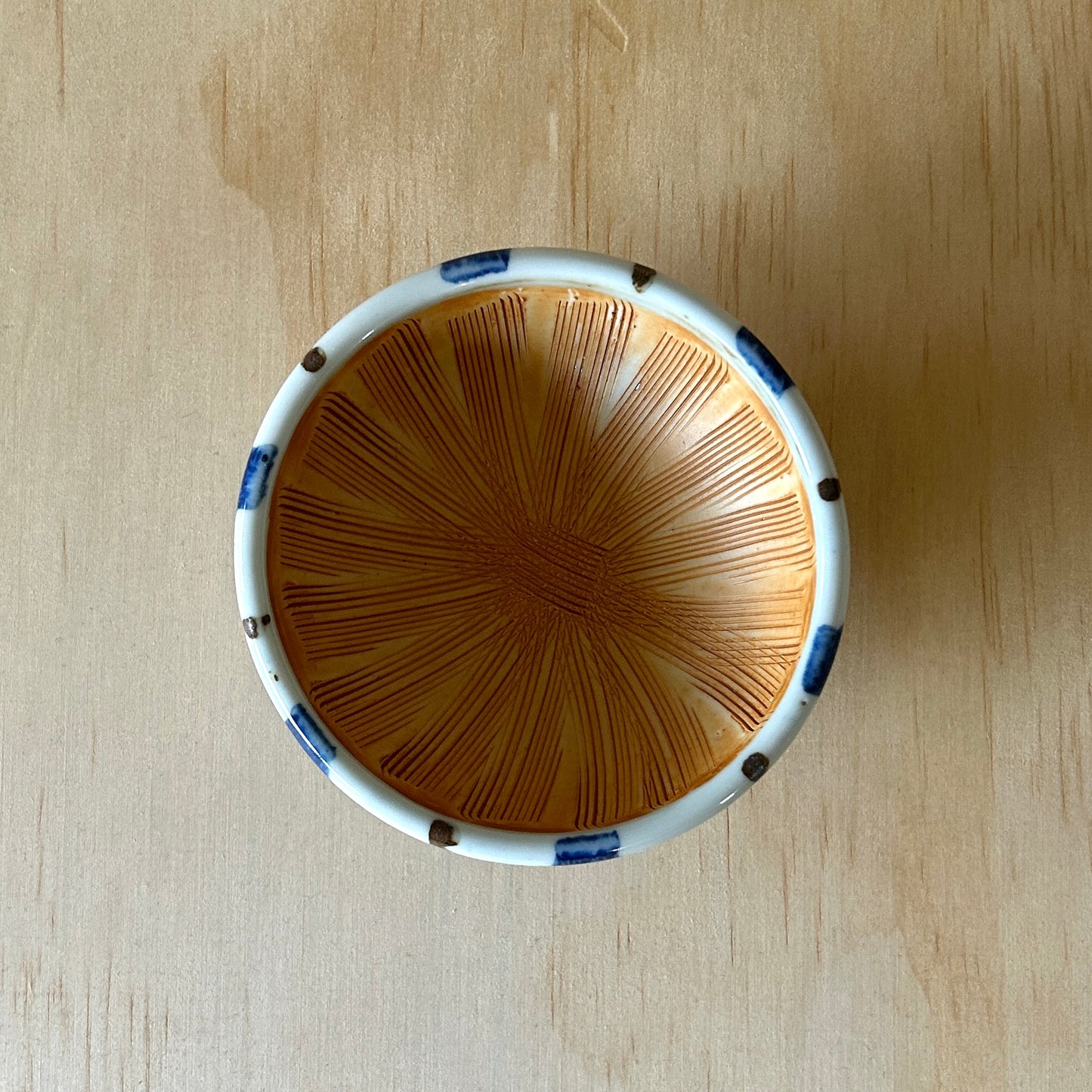 Small Japanese striped grinding bowl and wooden pestle