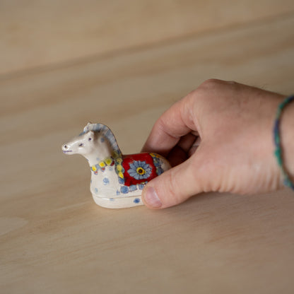 Vintage Japanese Ceramic Horse Kogo Incense Container