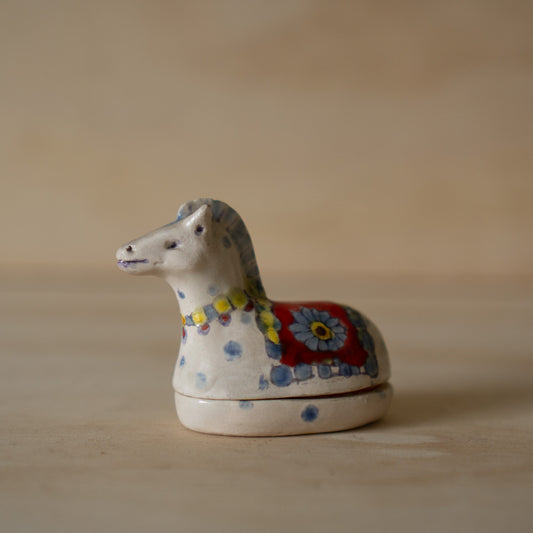 Vintage Japanese Ceramic Horse Kogo Incense Container
