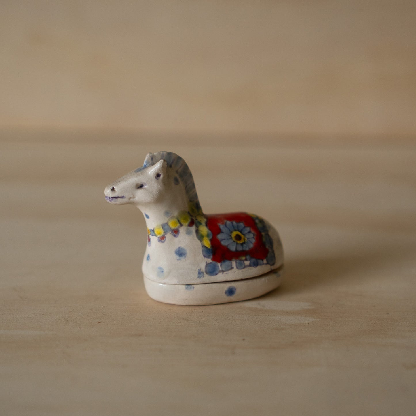 Vintage Japanese Ceramic Horse Kogo Incense Container