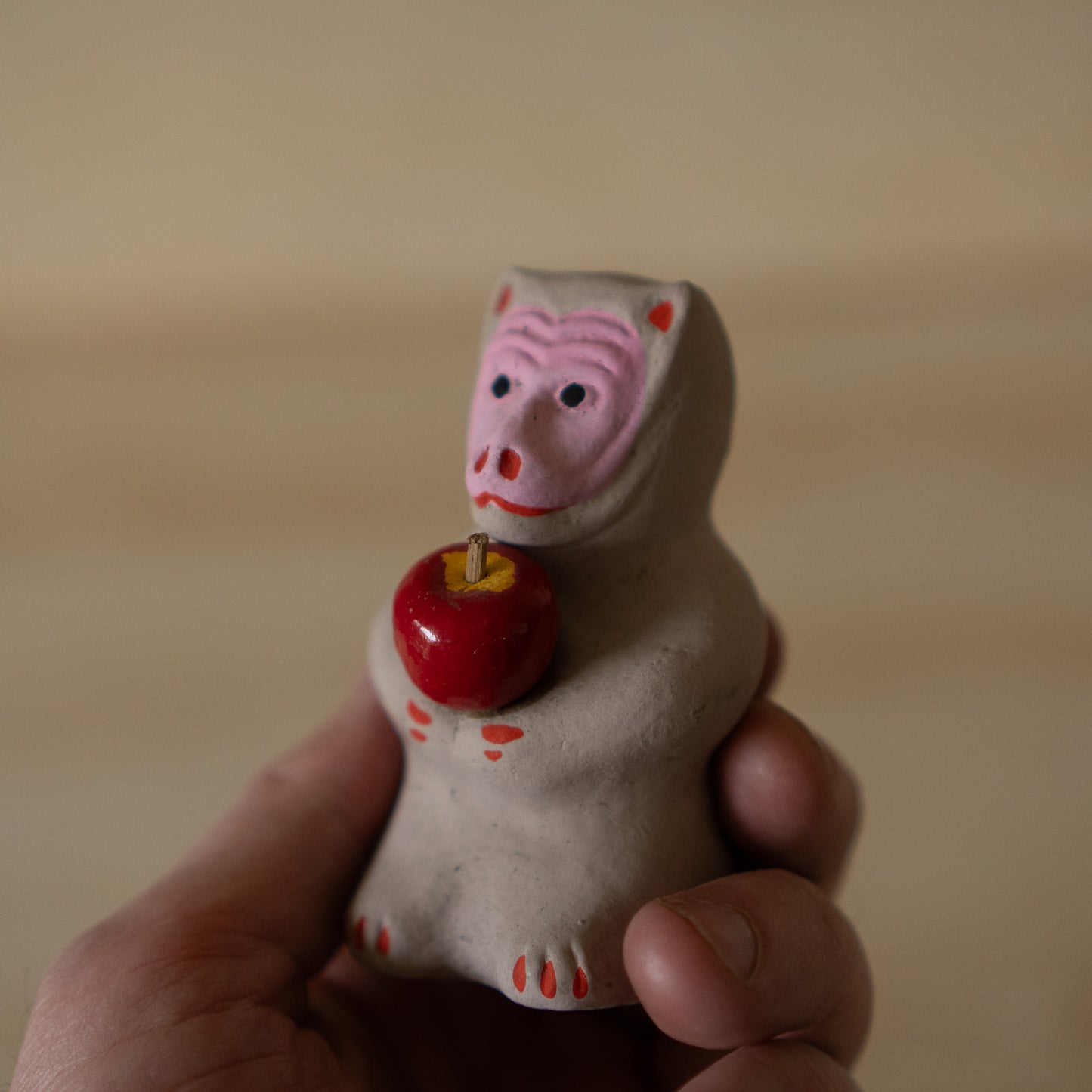 Vintage Japanese Showa period Hirosaki clay monkey whistle