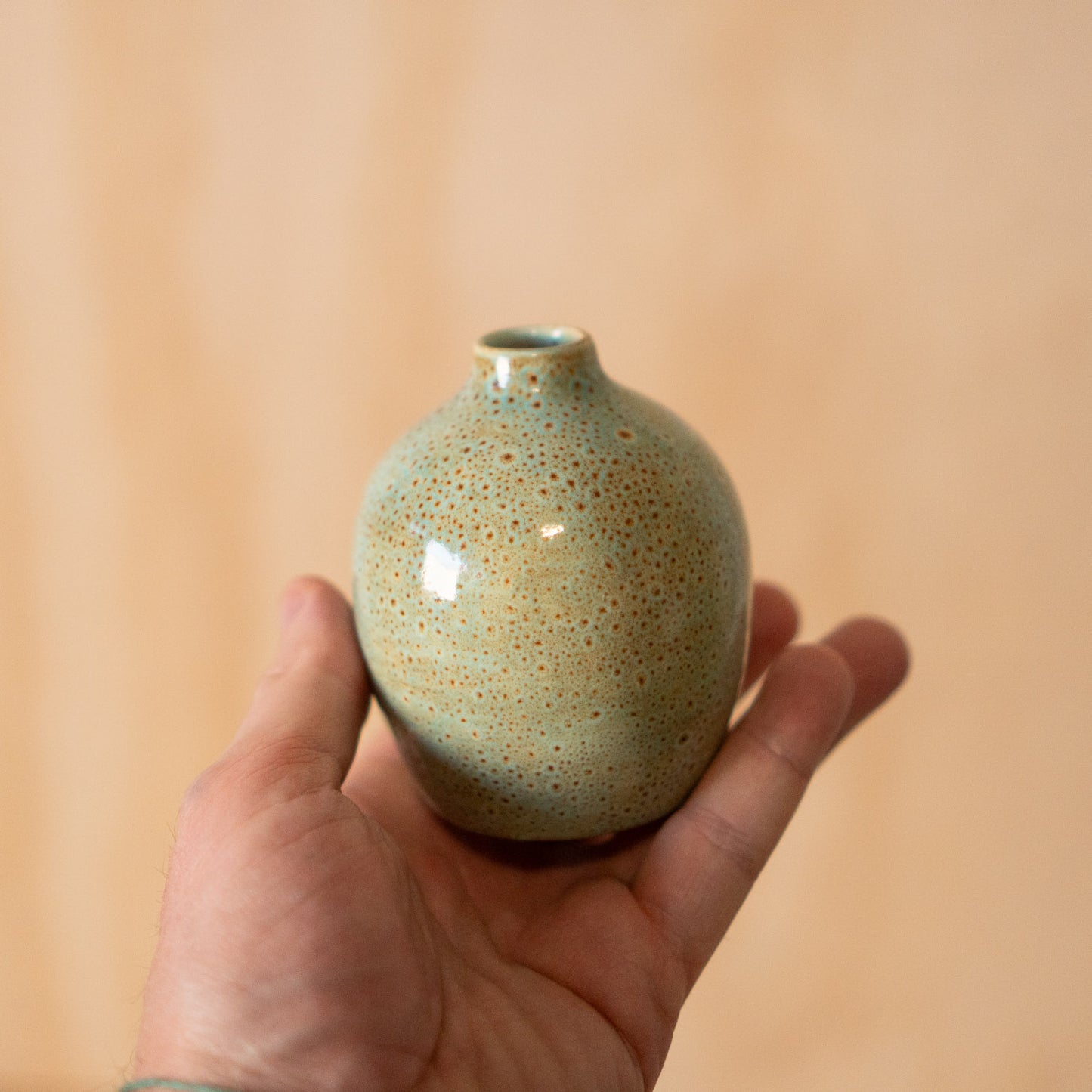 Vintage Japanese Blue Green Speckled vase
