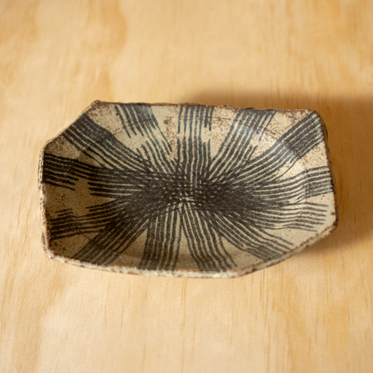 Japanese Ceramic entrée side plate - Raked black stripe pattern
