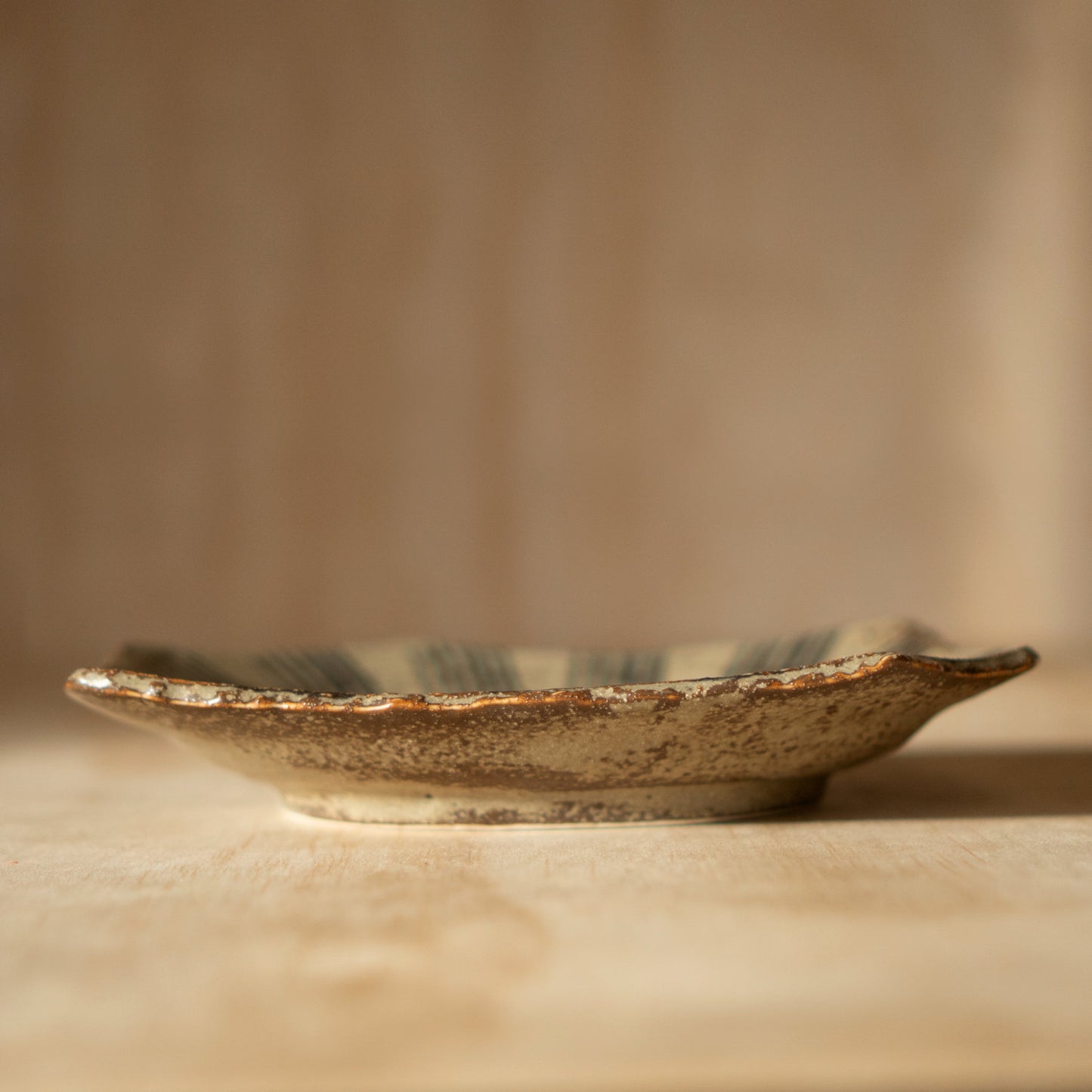 Japanese Ceramic entrée side plate - Raked black stripe pattern