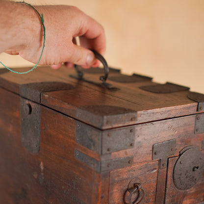 Antique Japanese 3 Drawer Suzuri Bako Sugi wood and Iron Calligraphy Box