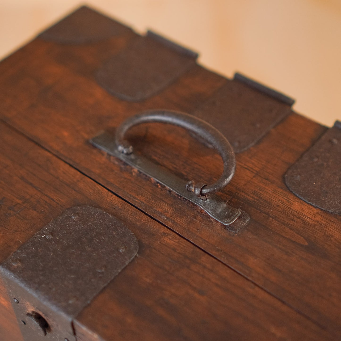 Antique Japanese 3 Drawer Suzuri Bako Sugi wood and Iron Calligraphy Box