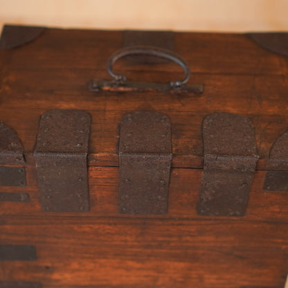 Antique Japanese 3 Drawer Suzuri Bako Sugi wood and Iron Calligraphy Box