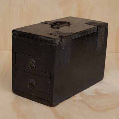 Antique 2 Drawer Japanese Black Suzuri Bako Calligraphy Box