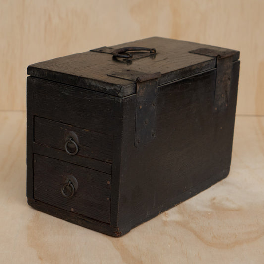 Antique 2 Drawer Japanese Black Suzuri Bako Calligraphy Box