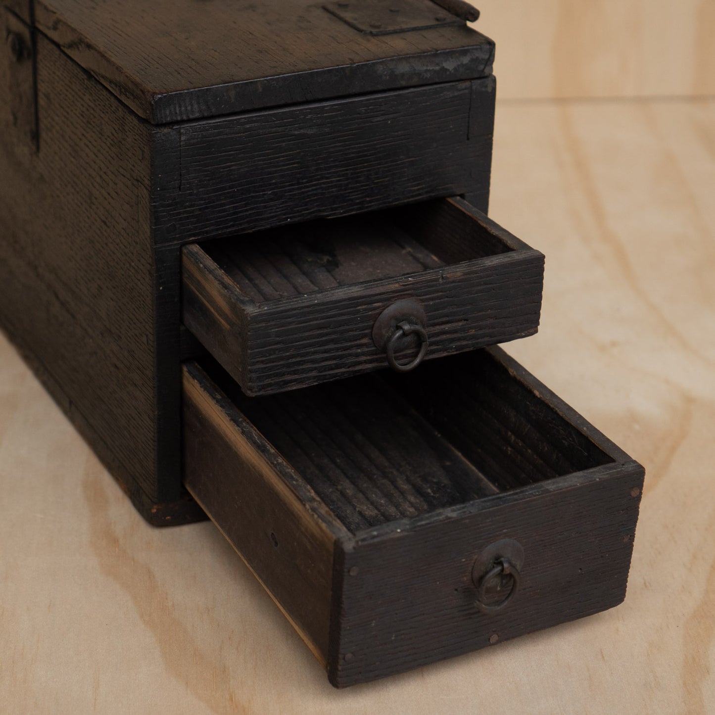 Antique 2 Drawer Japanese Black Suzuri Bako Calligraphy Box