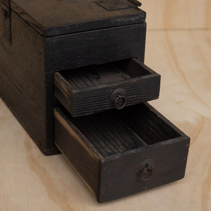 Antique 2 Drawer Japanese Black Suzuri Bako Calligraphy Box