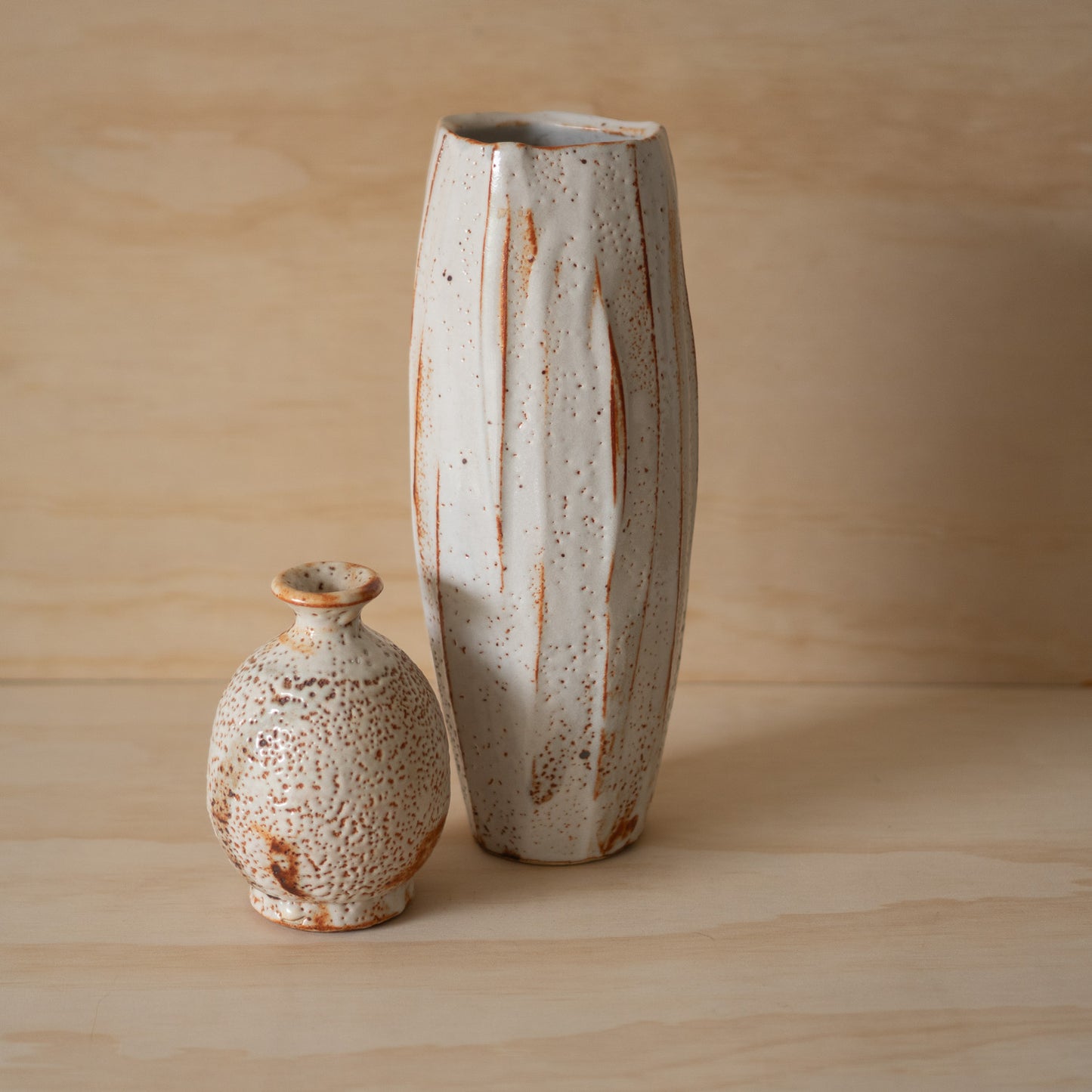 Vintage Japanese Tall Shino Ceramic Vase