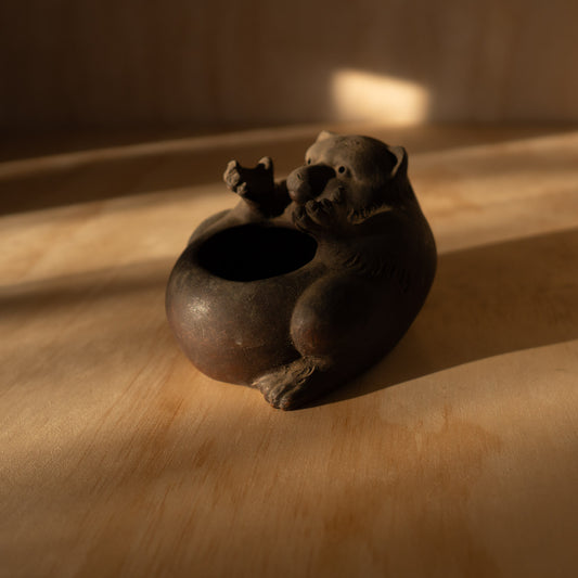 Antique Bizen ware male Tanuki Koro incense burner