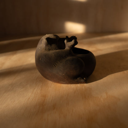 Antique Bizen ware male Tanuki Koro incense burner