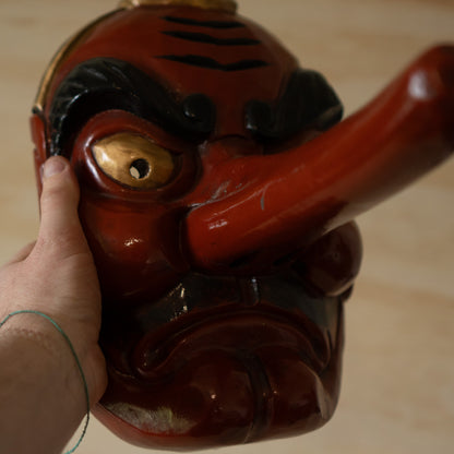 Vintage Japanese Carved Wooden Tengu Mask