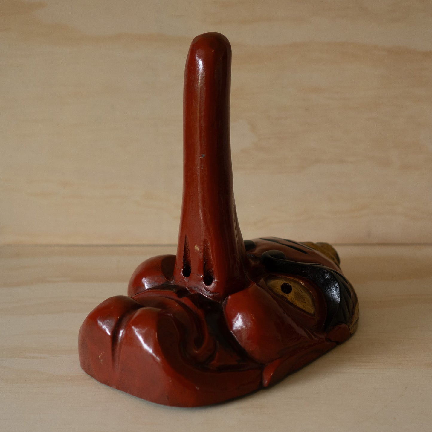 Vintage Japanese Carved Wooden Tengu Mask