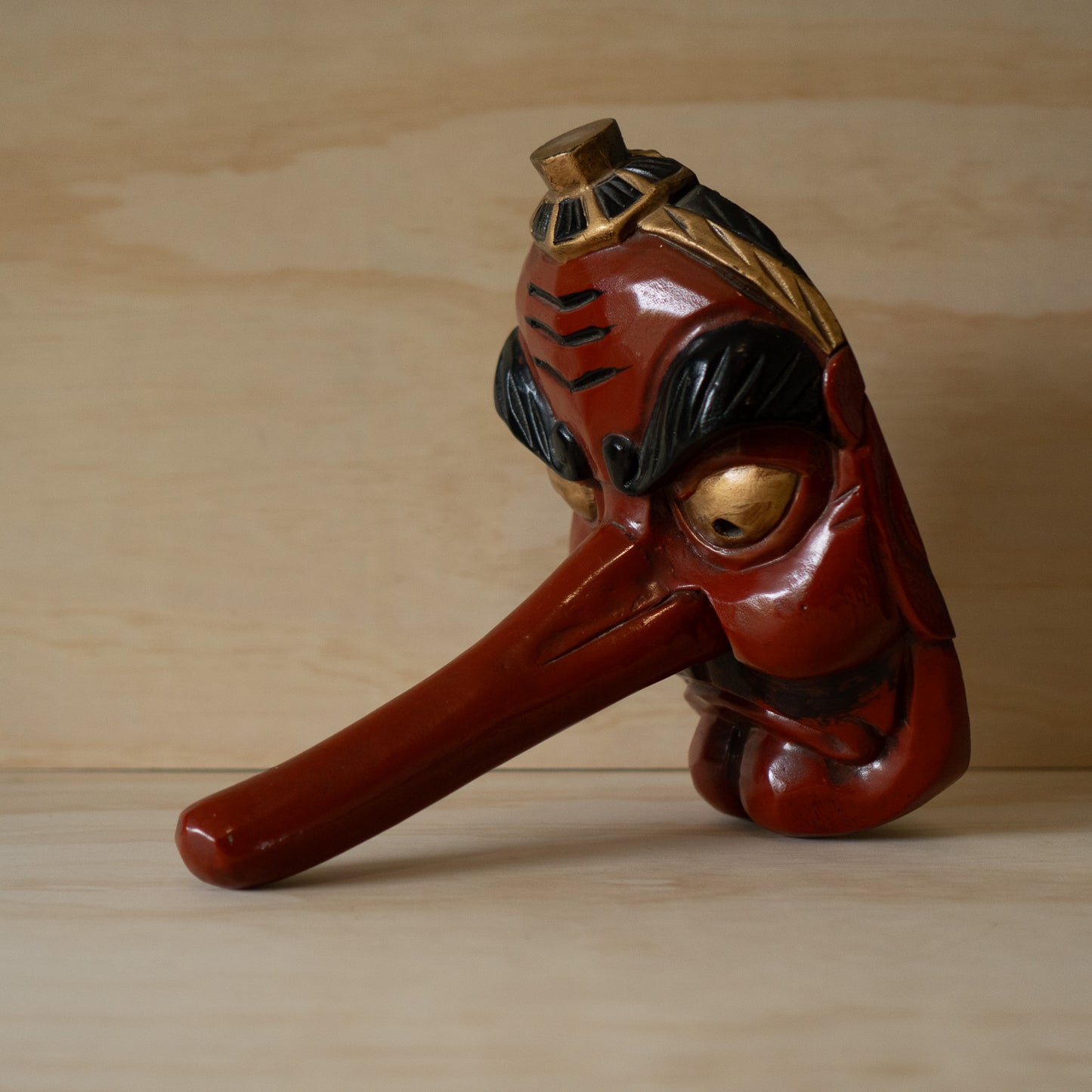 Vintage Japanese Carved Wooden Tengu Mask