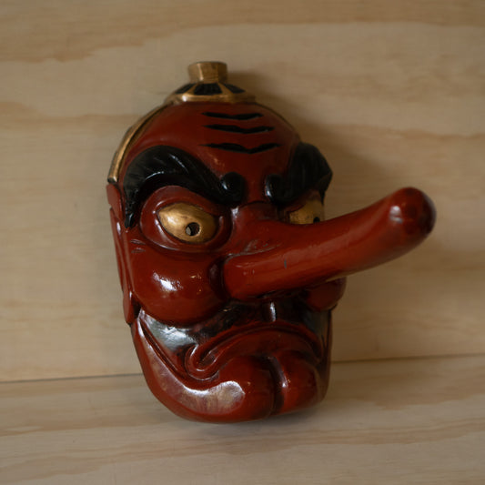 Vintage Japanese Carved Wooden Tengu Mask