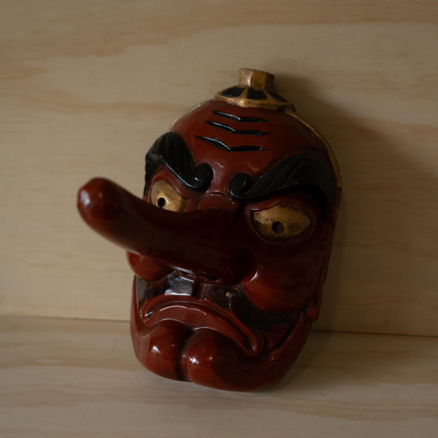 Vintage Japanese Carved Wooden Tengu Mask