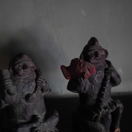 Vintage Japanese ceramic Daikoku and Ebisu figures pair